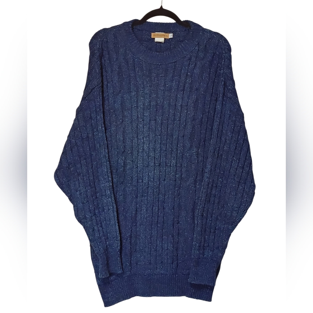 Vintage 90's Ruff Hewn 100% Cotton Indigo Knit Crewneck Sweater Large